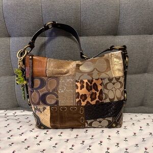 SOLD- Vintage Y2k Coach signature Patchwork brown Carly shoulder bag